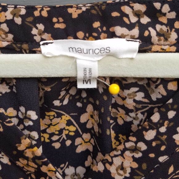 Maurices Brown Black Floral Button Down Peasant Top Medium - Picture 2 of 12